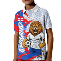 Personalized England Football Kid Polo Shirt Fierce Lion Mascot Abstract Brush Stroke