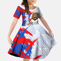 Personalized England Football Kid Short Sleeve Dress Fierce Lion Mascot Abstract Brush Stroke