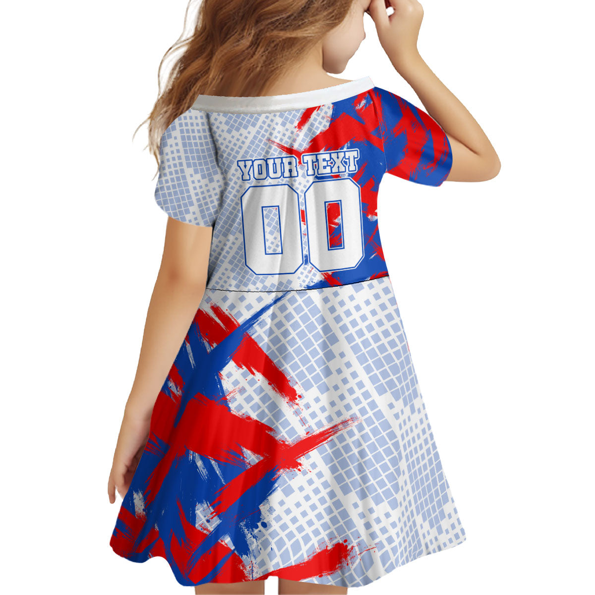 Personalized England Football Kid Short Sleeve Dress Fierce Lion Mascot Abstract Brush Stroke