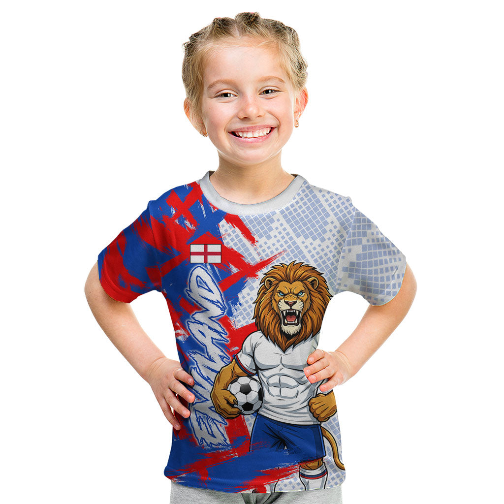 Personalized England Football Kid T Shirt Fierce Lion Mascot Abstract Brush Stroke