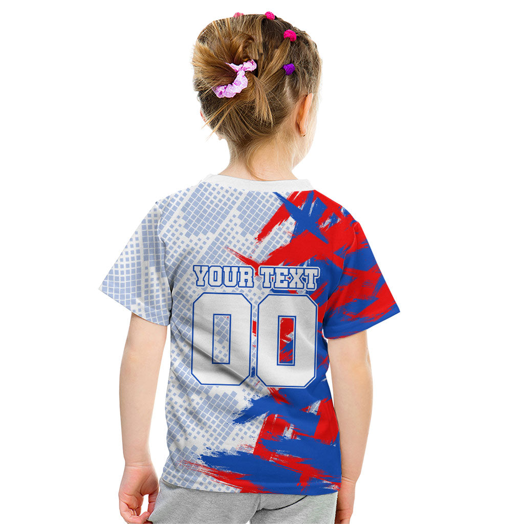Personalized England Football Kid T Shirt Fierce Lion Mascot Abstract Brush Stroke