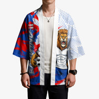 Personalized England Football Kimono Fierce Lion Mascot Abstract Brush Stroke