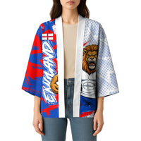 Personalized England Football Kimono Fierce Lion Mascot Abstract Brush Stroke