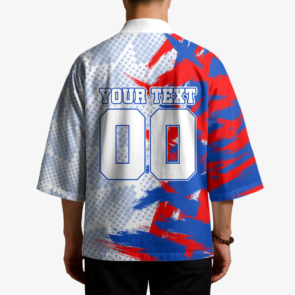 Personalized England Football Kimono Fierce Lion Mascot Abstract Brush Stroke