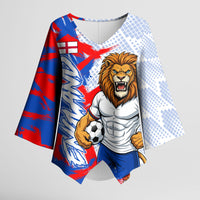 Personalized England Football Kimono Sleeve Blouse Fierce Lion Mascot Abstract Brush Stroke