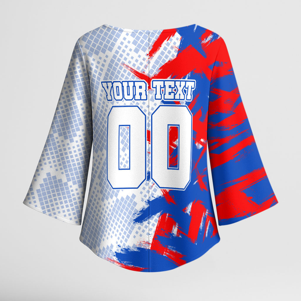 Personalized England Football Kimono Sleeve Blouse Fierce Lion Mascot Abstract Brush Stroke