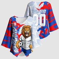 Personalized England Football Kimono Sleeve Blouse Fierce Lion Mascot Abstract Brush Stroke