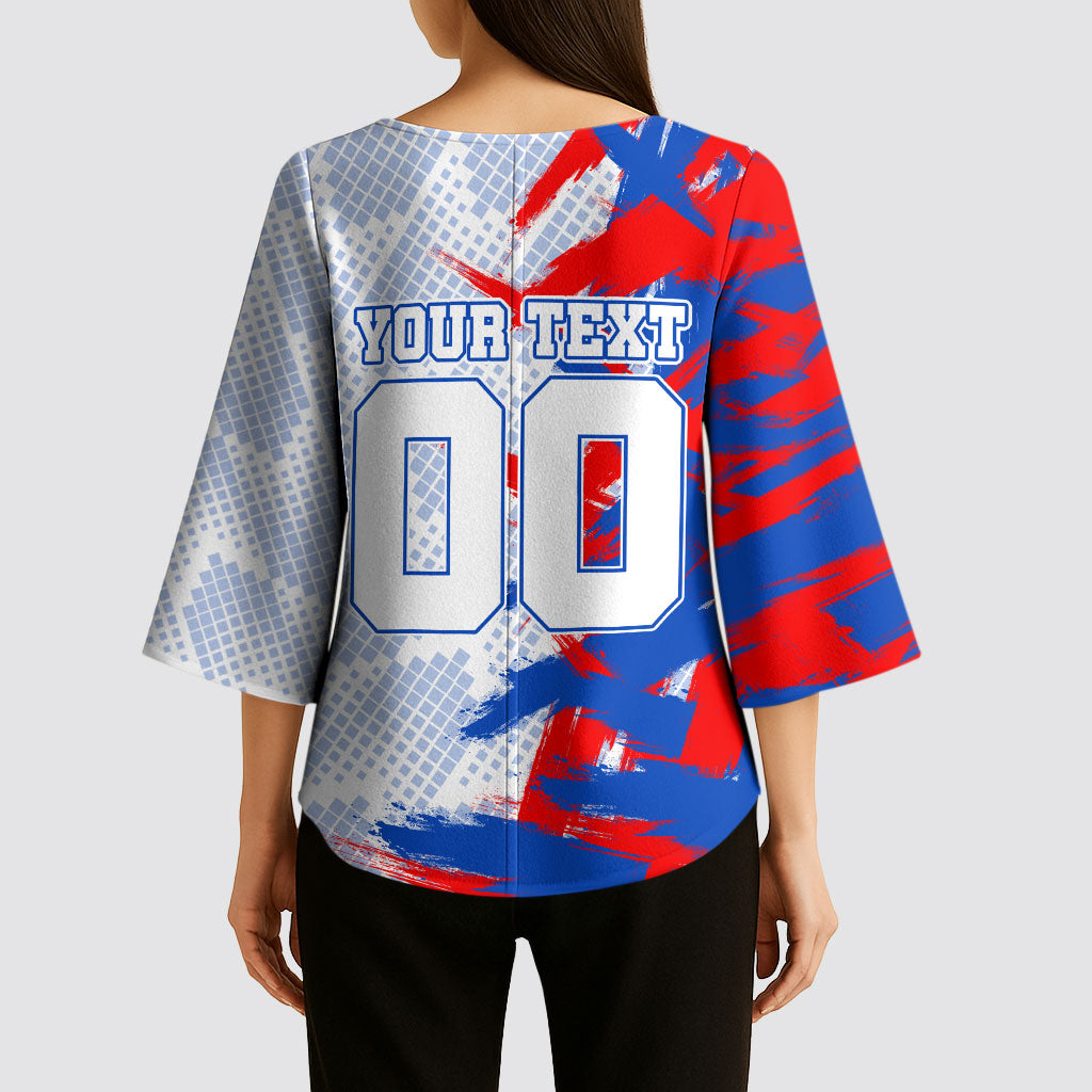 Personalized England Football Kimono Sleeve Blouse Fierce Lion Mascot Abstract Brush Stroke