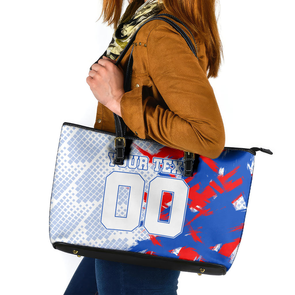 Personalized England Football Leather Tote Bag Fierce Lion Mascot Abstract Brush Stroke