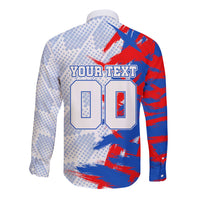 Personalized England Football Long Sleeve Button Shirt Fierce Lion Mascot Abstract Brush Stroke