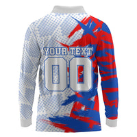Personalized England Football Long Sleeve Polo Shirt Fierce Lion Mascot Abstract Brush Stroke