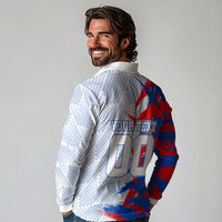 Personalized England Football Long Sleeve Polo Shirt Fierce Lion Mascot Abstract Brush Stroke