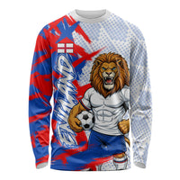 Personalized England Football Long Sleeve Shirt Fierce Lion Mascot Abstract Brush Stroke