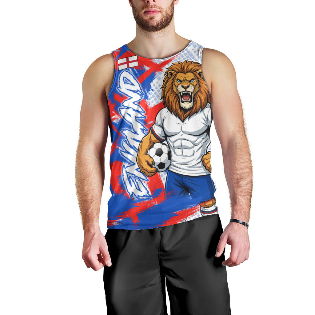 Personalized England Football Men Tank Top Fierce Lion Mascot Abstract Brush Stroke