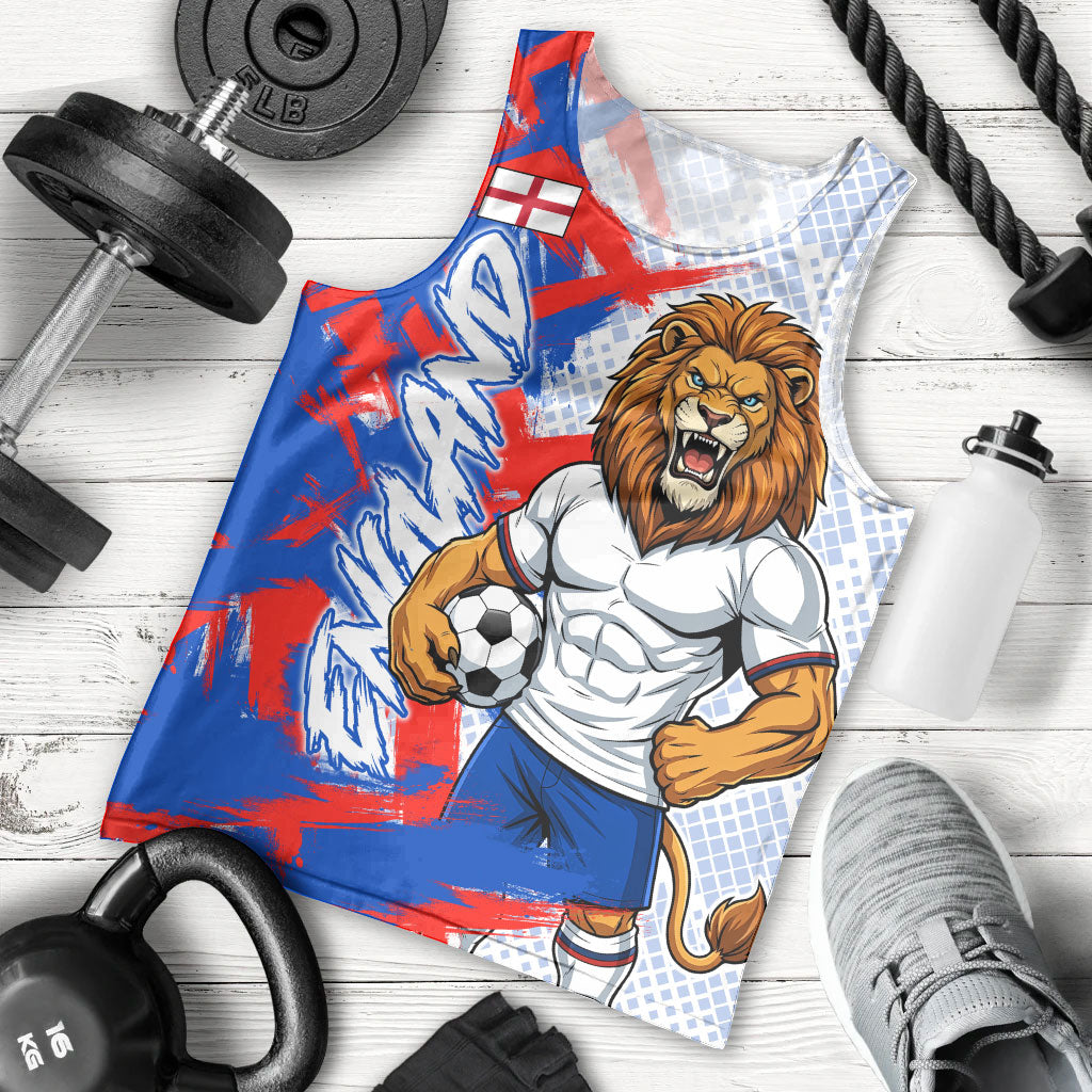 Personalized England Football Men Tank Top Fierce Lion Mascot Abstract Brush Stroke