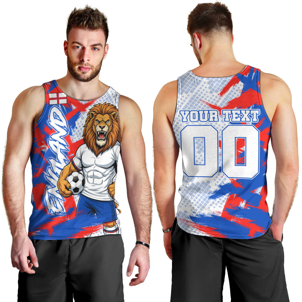 Personalized England Football Men Tank Top Fierce Lion Mascot Abstract Brush Stroke