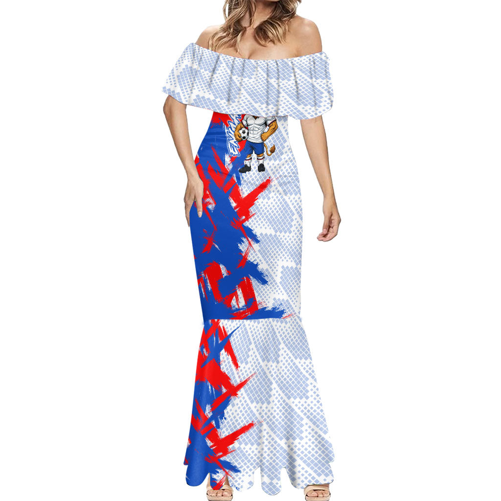 Personalized England Football Mermaid Dress Fierce Lion Mascot Abstract Brush Stroke