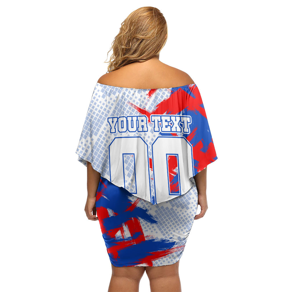 Personalized England Football Off Shoulder Short Dress Fierce Lion Mascot Abstract Brush Stroke