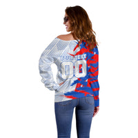 Personalized England Football Off Shoulder Sweater Fierce Lion Mascot Abstract Brush Stroke