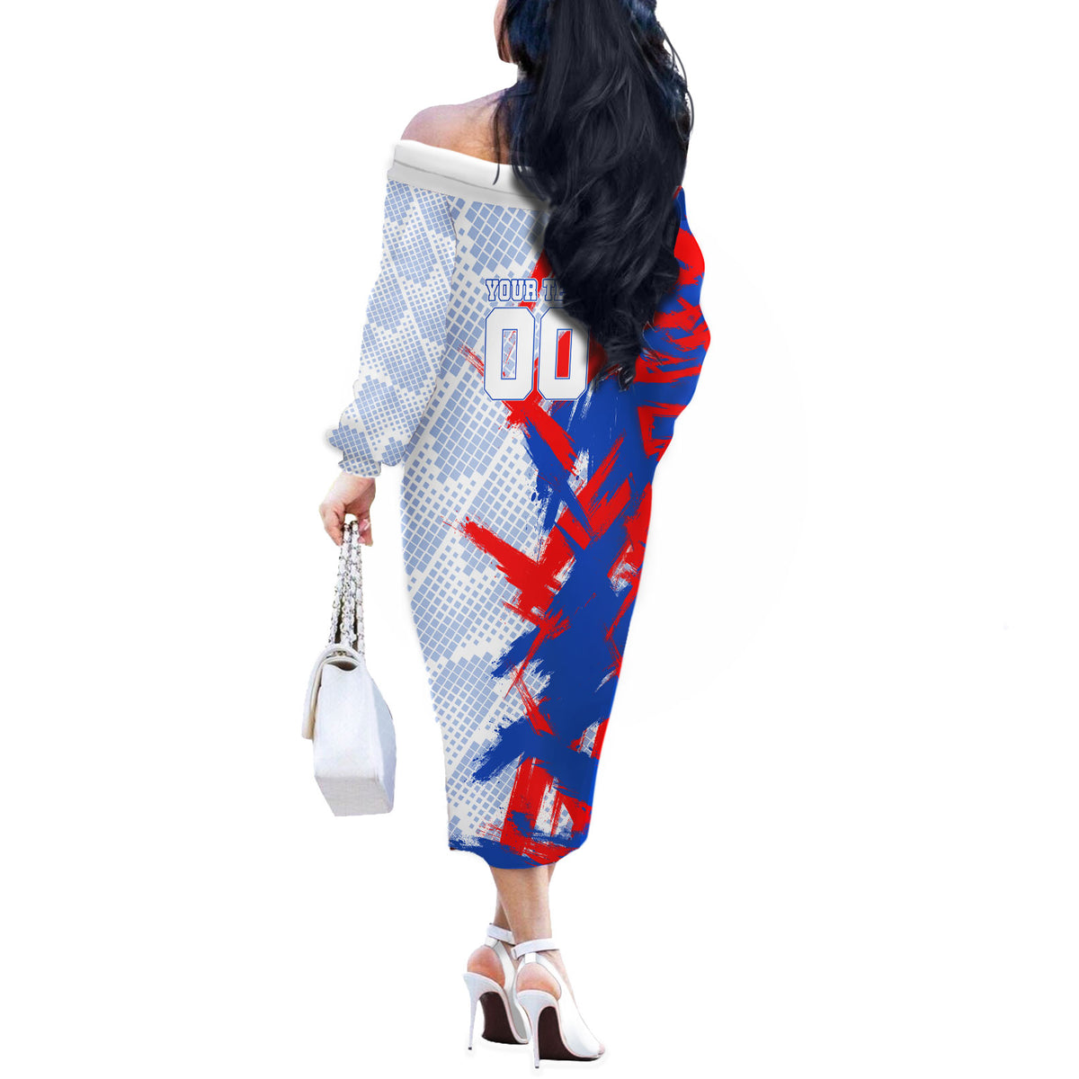 Personalized England Football Off The Shoulder Long Sleeve Dress Fierce Lion Mascot Abstract Brush Stroke