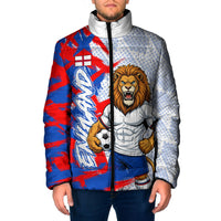 Personalized England Football Padded Jacket Fierce Lion Mascot Abstract Brush Stroke
