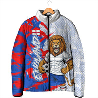 Personalized England Football Padded Jacket Fierce Lion Mascot Abstract Brush Stroke