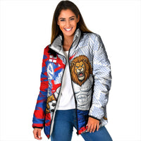Personalized England Football Padded Jacket Fierce Lion Mascot Abstract Brush Stroke