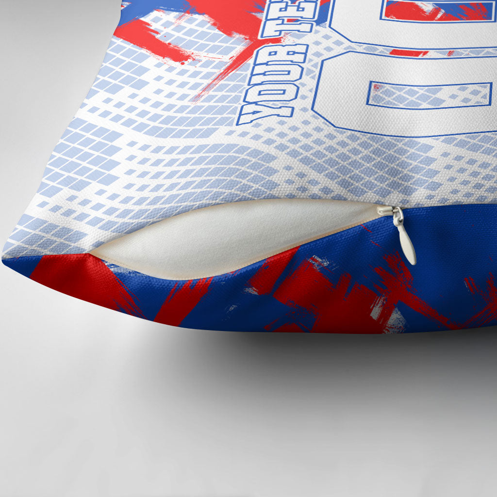 Personalized England Football Pillow Cover Fierce Lion Mascot Abstract Brush Stroke