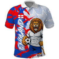 Personalized England Football Polo Shirt Fierce Lion Mascot Abstract Brush Stroke