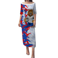 Personalized England Football Puletasi Fierce Lion Mascot Abstract Brush Stroke