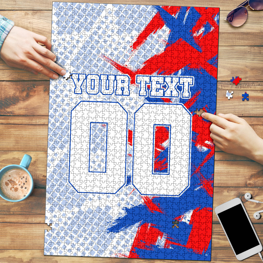 Personalized England Football Puzzle Fierce Lion Mascot Abstract Brush Stroke