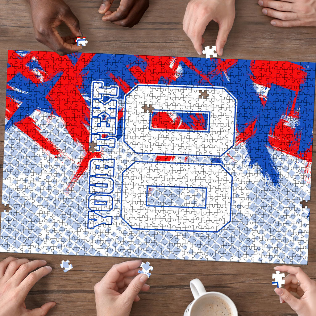 Personalized England Football Puzzle Fierce Lion Mascot Abstract Brush Stroke