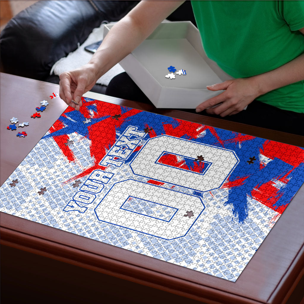 Personalized England Football Puzzle Fierce Lion Mascot Abstract Brush Stroke