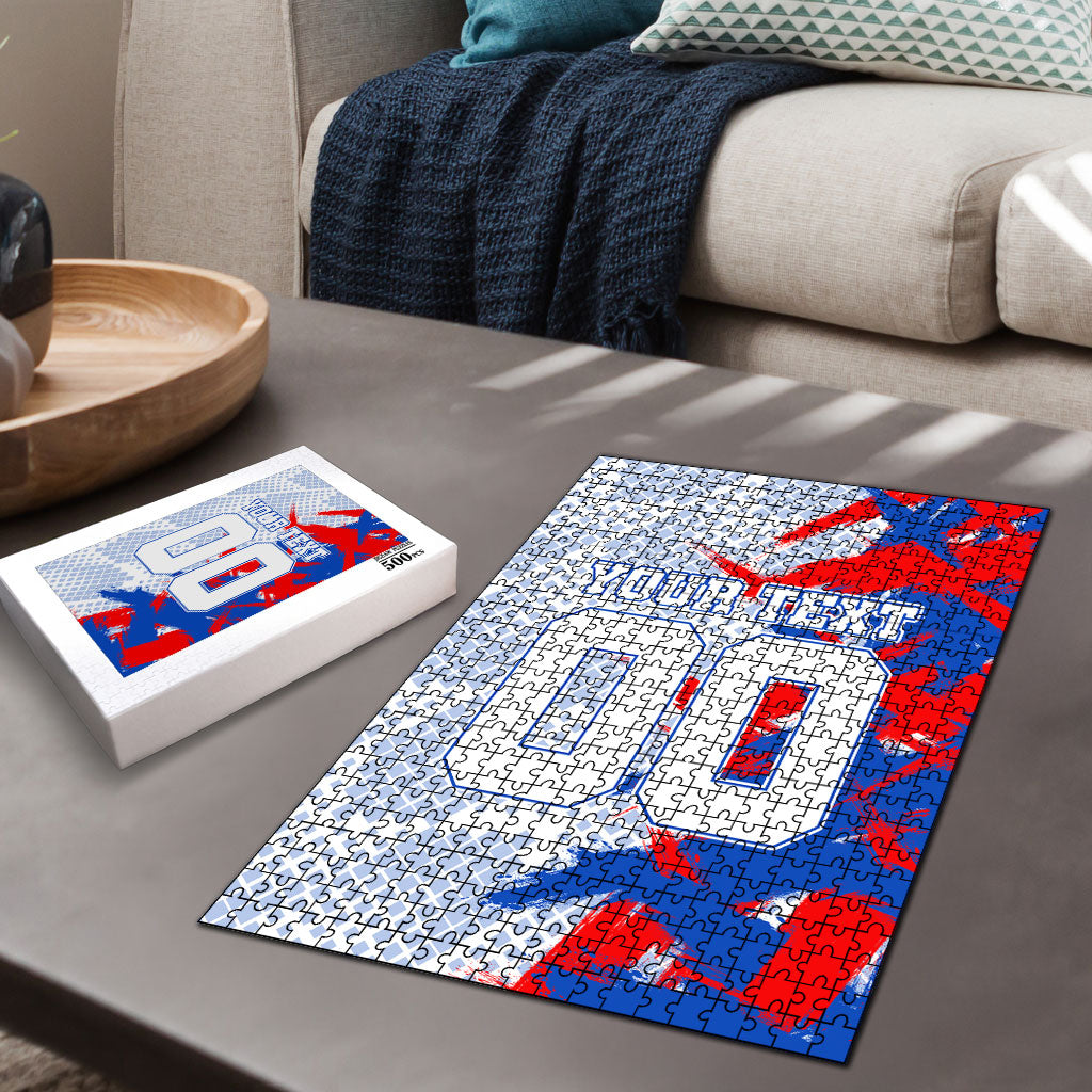 Personalized England Football Puzzle Fierce Lion Mascot Abstract Brush Stroke