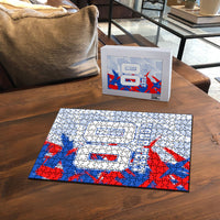 Personalized England Football Puzzle Fierce Lion Mascot Abstract Brush Stroke