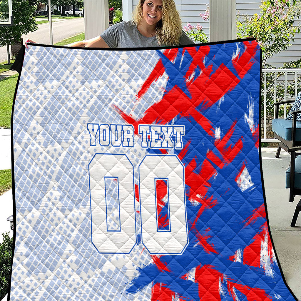 Personalized England Football Quilt Fierce Lion Mascot Abstract Brush Stroke