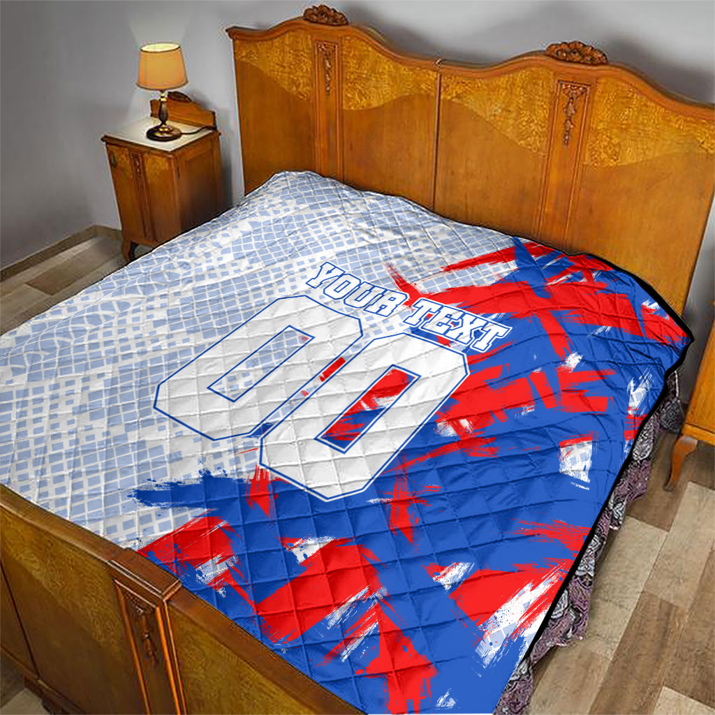 Personalized England Football Quilt Fierce Lion Mascot Abstract Brush Stroke