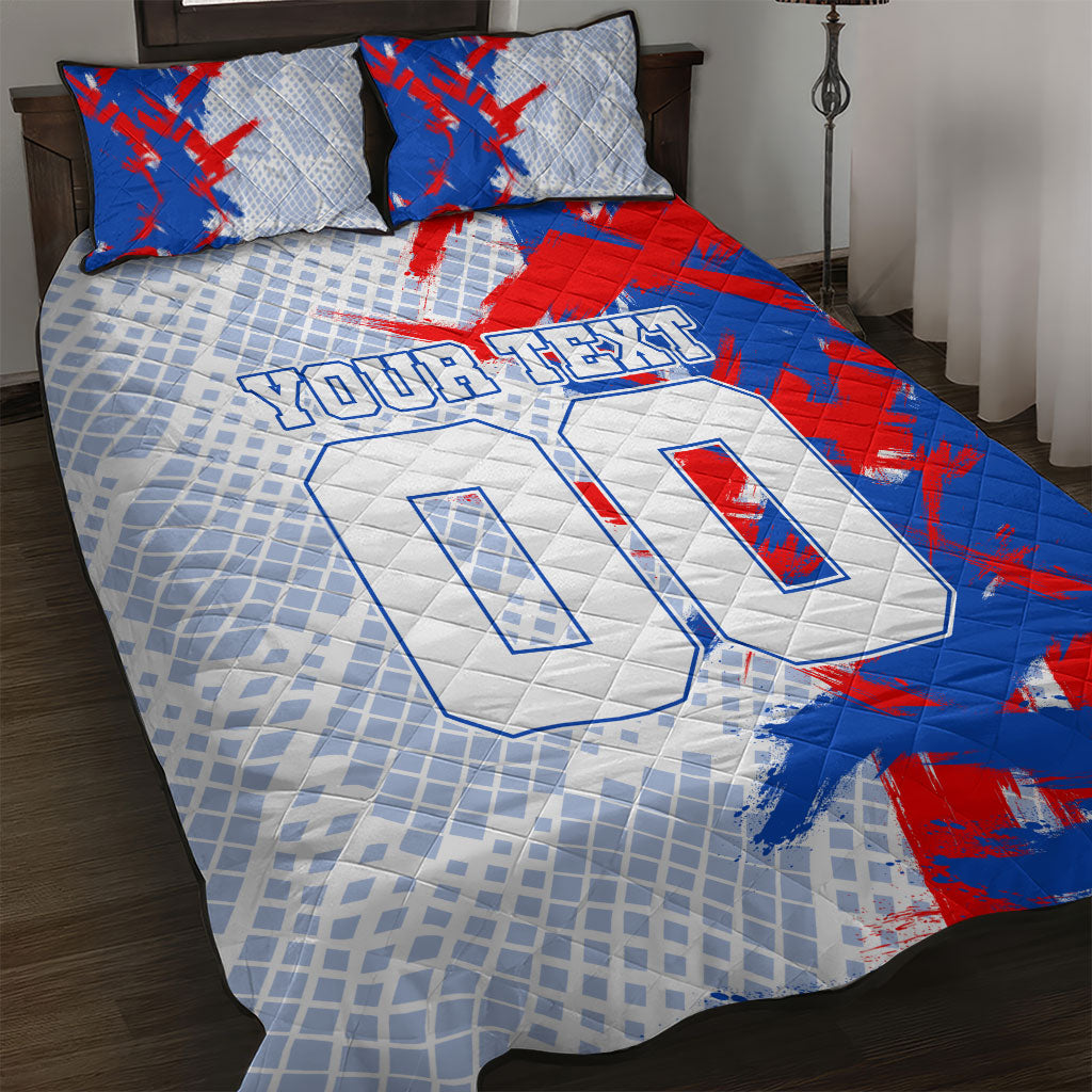 Personalized England Football Quilt Bed Set Fierce Lion Mascot Abstract Brush Stroke