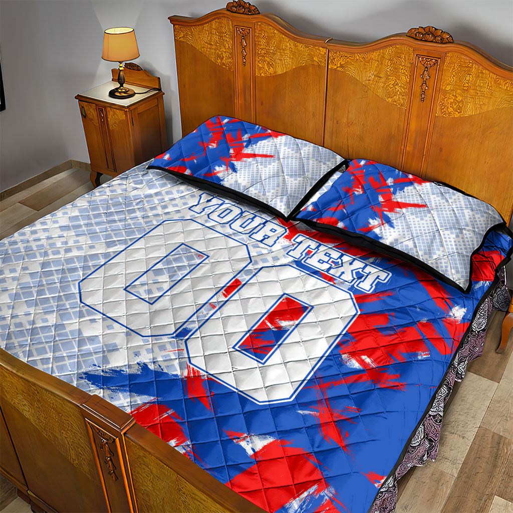 Personalized England Football Quilt Bed Set Fierce Lion Mascot Abstract Brush Stroke