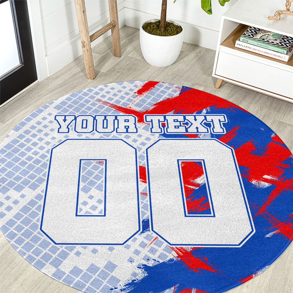 Personalized England Football Round Carpet Fierce Lion Mascot Abstract Brush Stroke