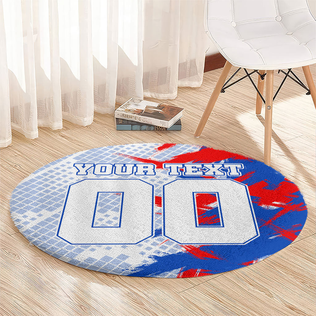 Personalized England Football Round Carpet Fierce Lion Mascot Abstract Brush Stroke