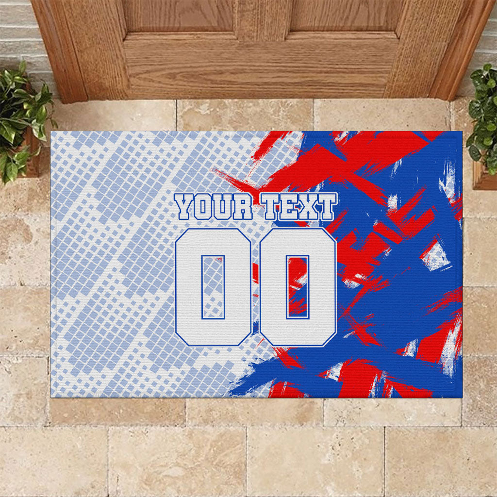 Personalized England Football Rubber Doormat Fierce Lion Mascot Abstract Brush Stroke