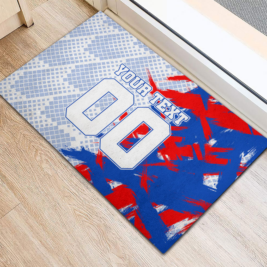 Personalized England Football Rubber Doormat Fierce Lion Mascot Abstract Brush Stroke
