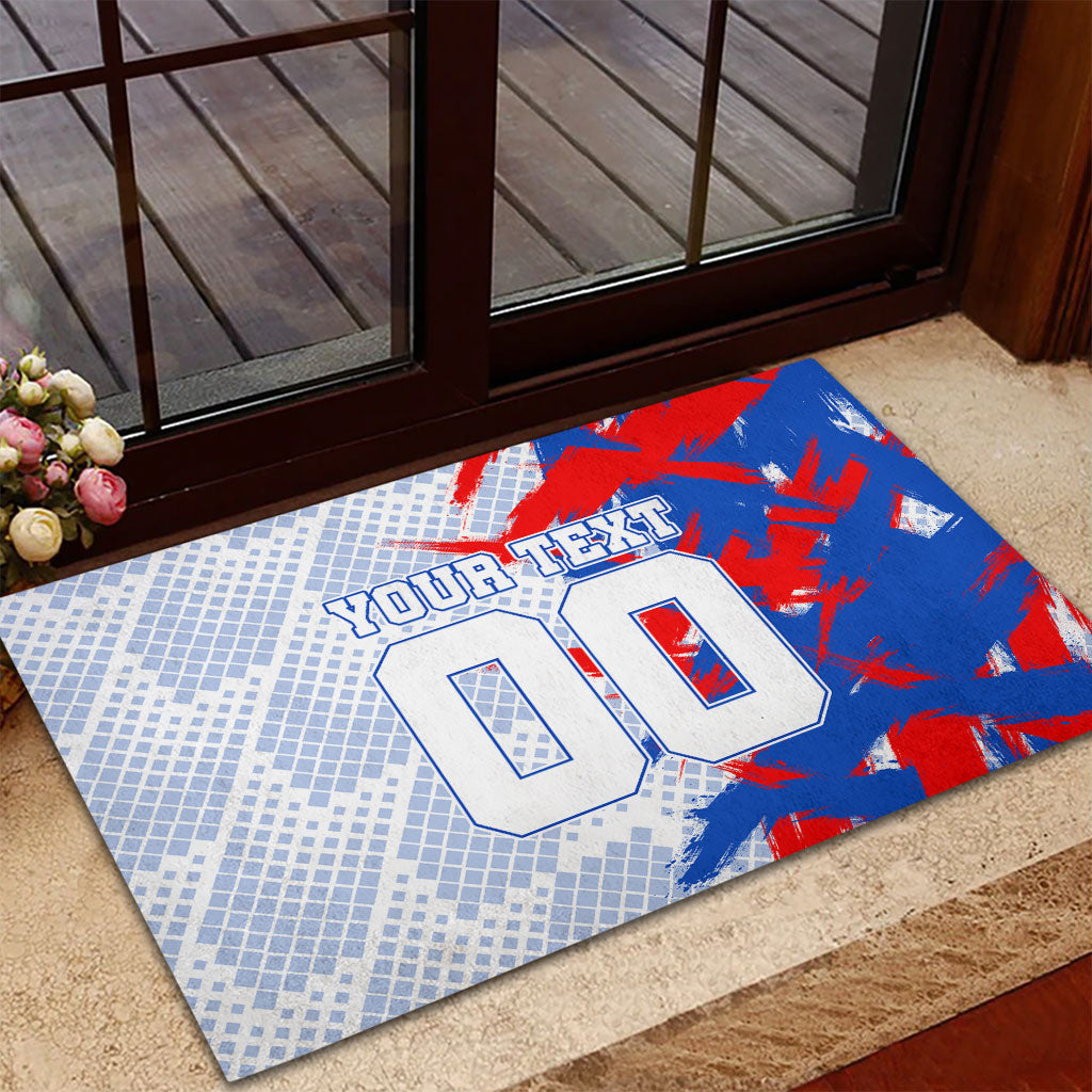 Personalized England Football Rubber Doormat Fierce Lion Mascot Abstract Brush Stroke