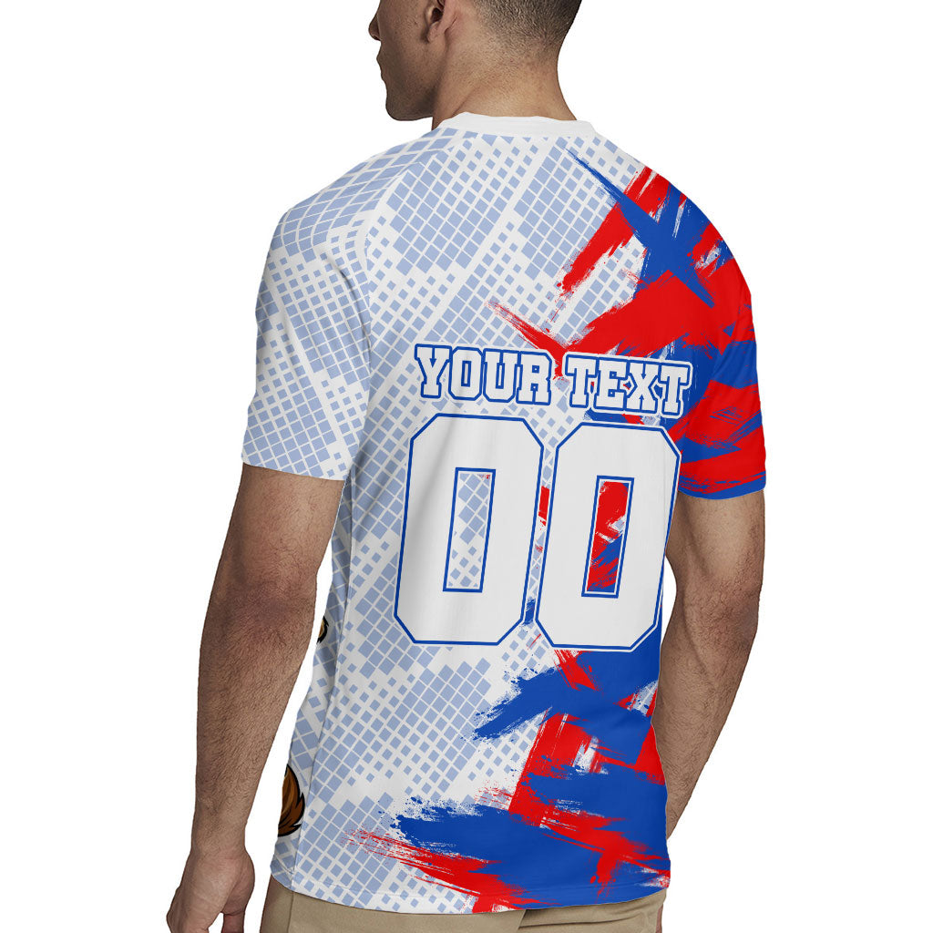 Personalized England Football Rugby Jersey Fierce Lion Mascot Abstract Brush Stroke