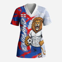 Personalized England Football Scrub Top Fierce Lion Mascot Abstract Brush Stroke