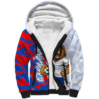 Personalized England Football Sherpa Hoodie Fierce Lion Mascot Abstract Brush Stroke