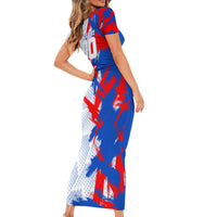 Personalized England Football Short Sleeve Bodycon Dress Fierce Lion Mascot Abstract Brush Stroke