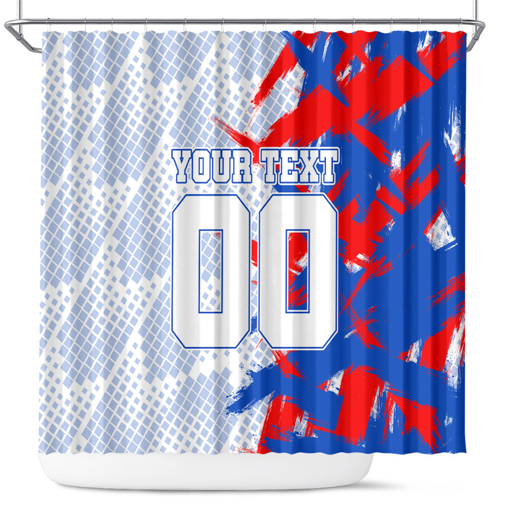 Personalized England Football Shower Curtain Fierce Lion Mascot Abstract Brush Stroke