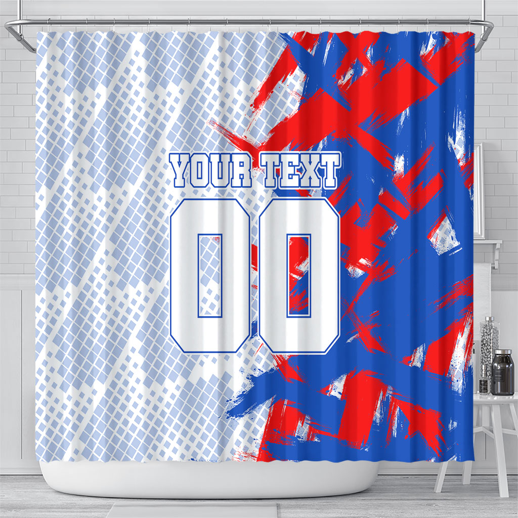 Personalized England Football Shower Curtain Fierce Lion Mascot Abstract Brush Stroke